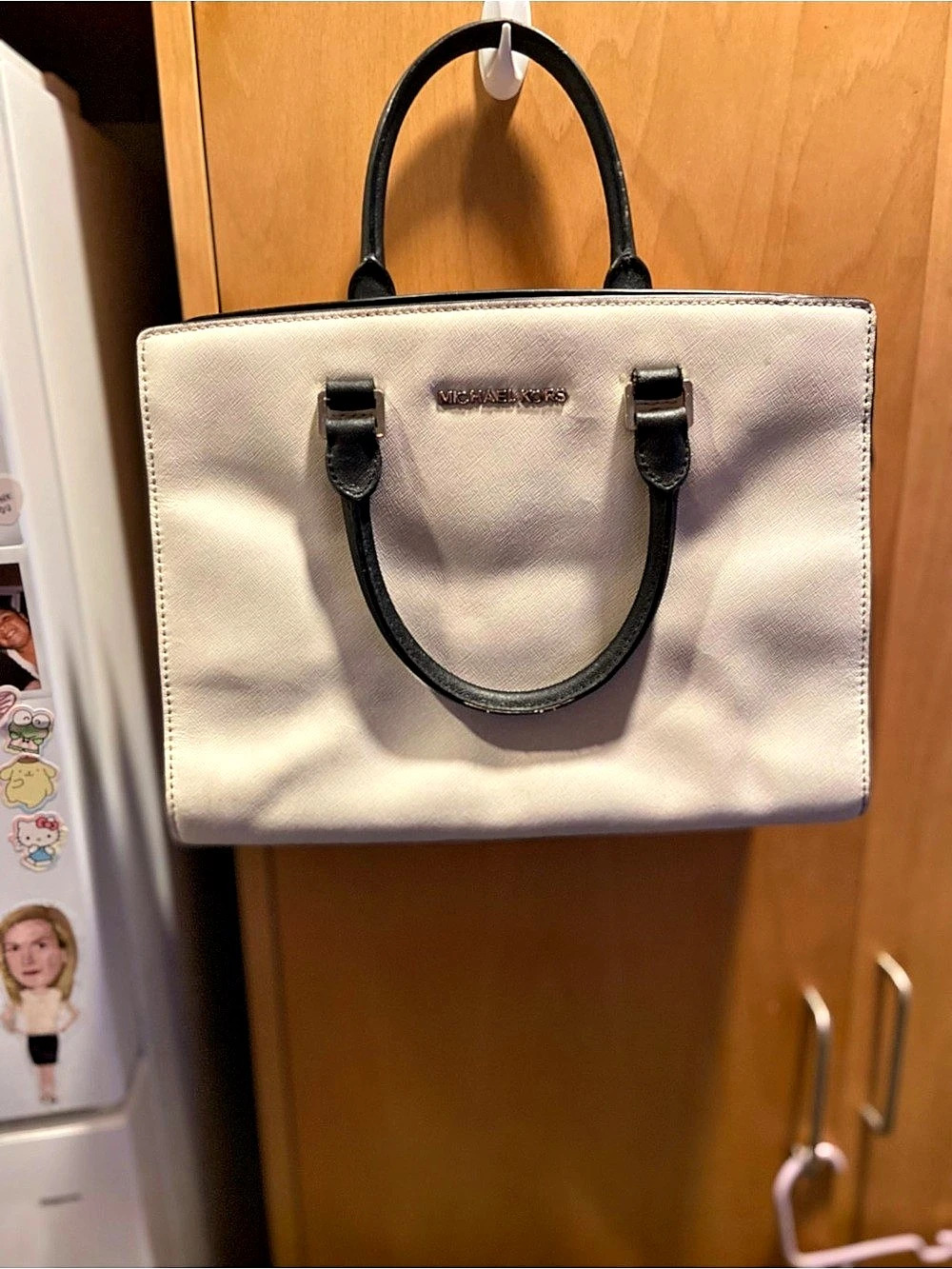 Michael Kors Selma Medium Saffiano Leather Satchel White & Black